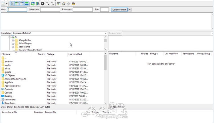چگونگی چپ چین کردن نمایش نرم افزار FileZilla 