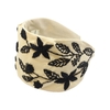 تل اسکارف کرم نخی گلدوزی مدل گل سیاه/black flower