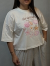 تیشرت سفید کراپ جلو چاپ