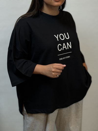 تیشرت باکسی بغل چاک you can قد ۶۵