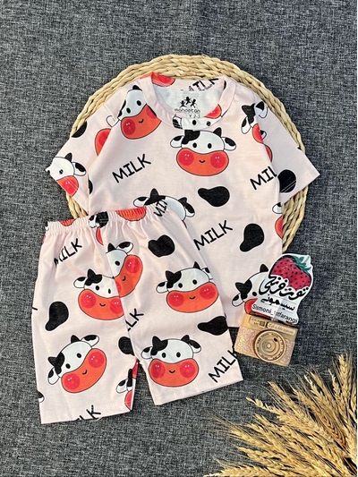 تیشرت شلوارک گاو صورتی کد ۱۳۱۸