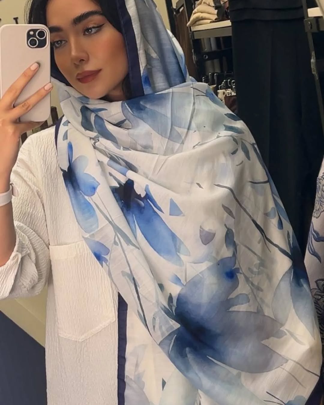 شال نخی چاپی سورمه ای 