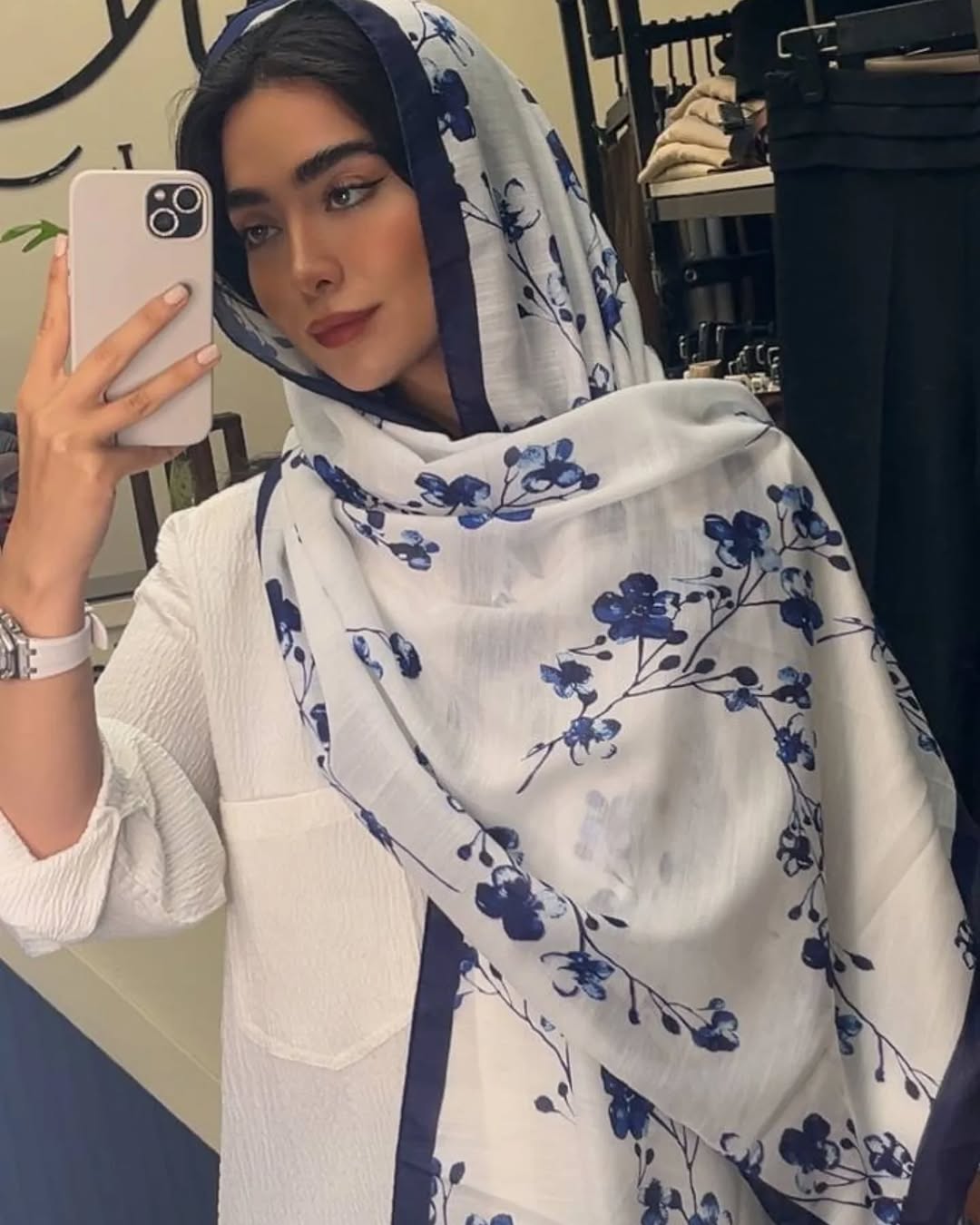 شال نخی چاپی سورمه ای 